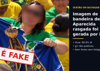 É FAKE: Imagem de mulher rasgando bandeira de Nossa Senhora Aparecida
