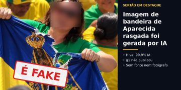 É FAKE: Imagem de mulher rasgando bandeira de Nossa Senhora Aparecida